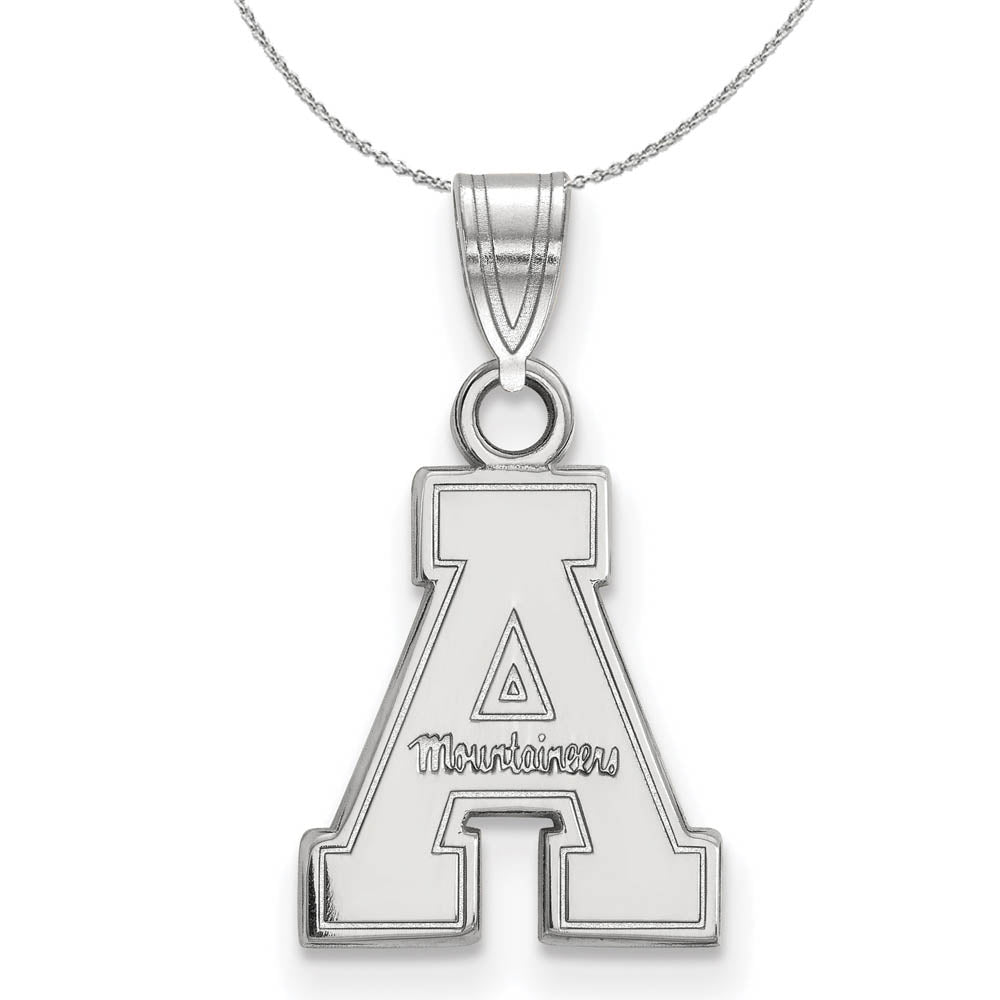 Sterling Silver Appalachian State Small 'A' Pendant Necklace, Item N16511 by The Black Bow Jewelry Co.