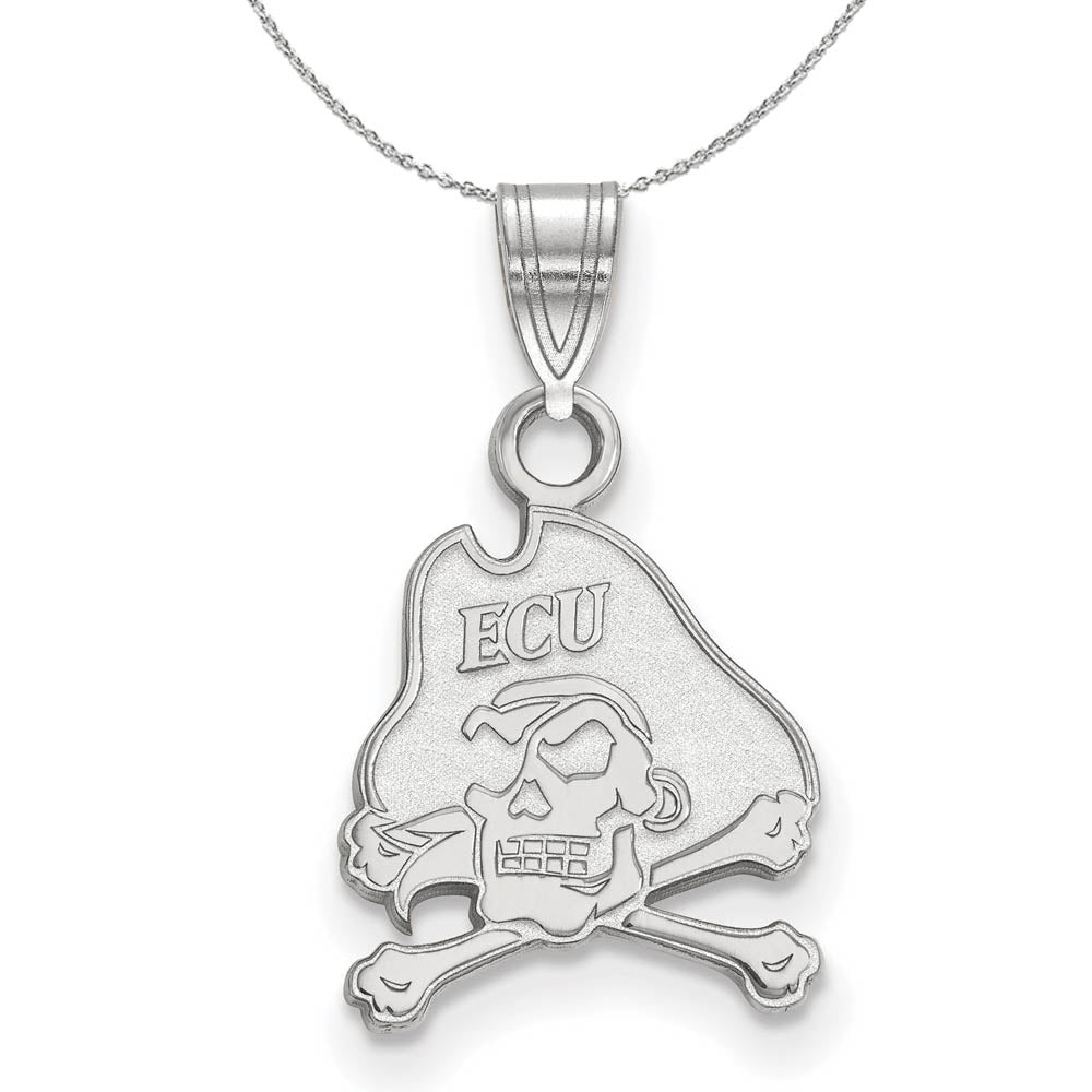Sterling Silver East Carolina U Pirates Small Pendant Necklace, Item N16517 by The Black Bow Jewelry Co.