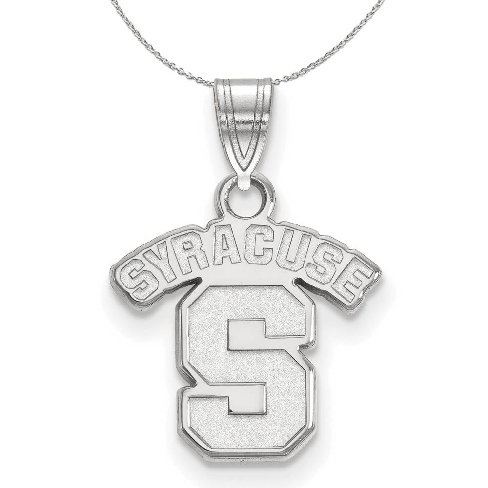 Sterling Silver Syracuse U. Small 'S' Pendant Necklace, Item N16536 by The Black Bow Jewelry Co.