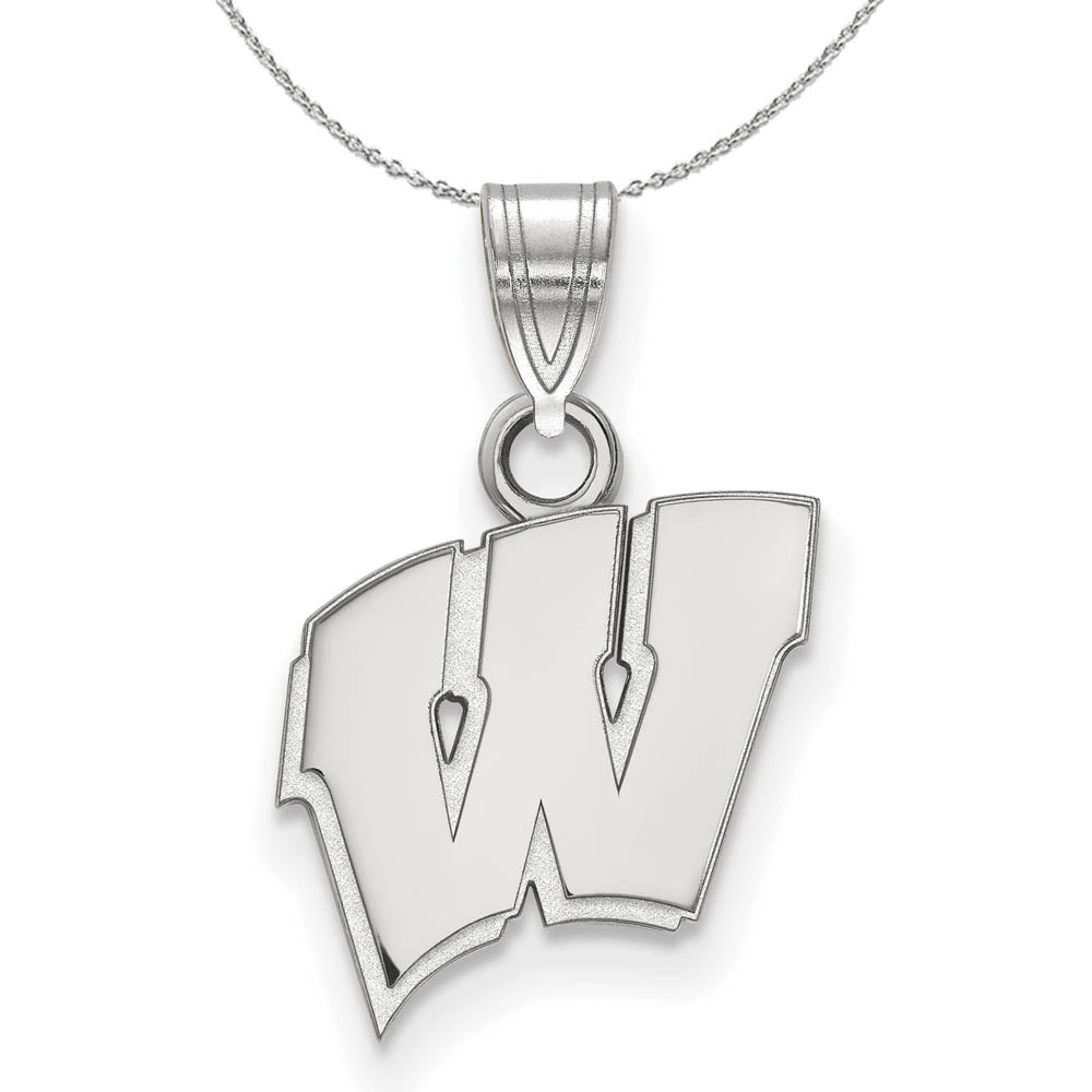 Sterling Silver U. of Wisconsin Small Initial W Necklace, Item N16554 by The Black Bow Jewelry Co.