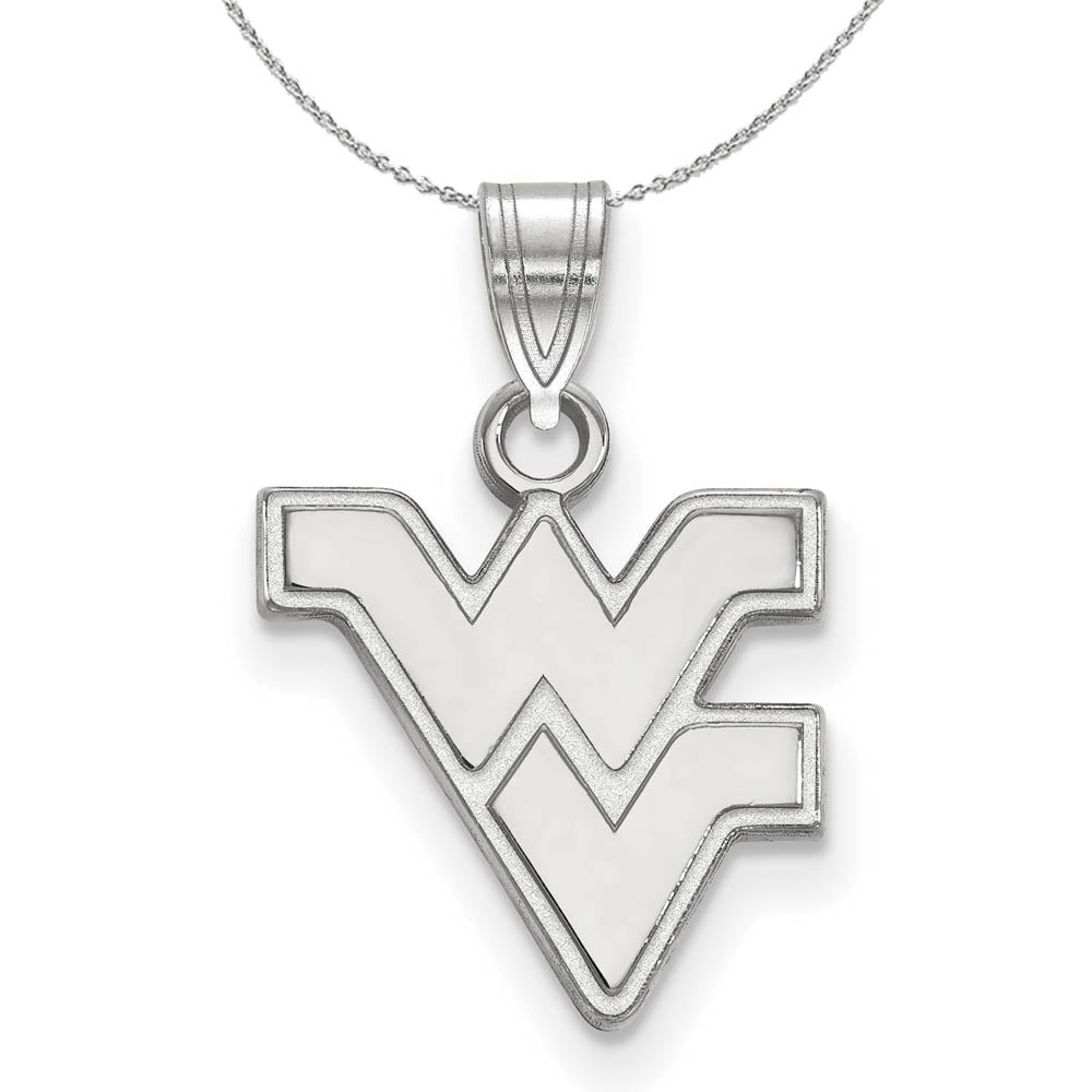 Sterling Silver West Virginia U. Small Pendant Necklace, Item N16560 by The Black Bow Jewelry Co.