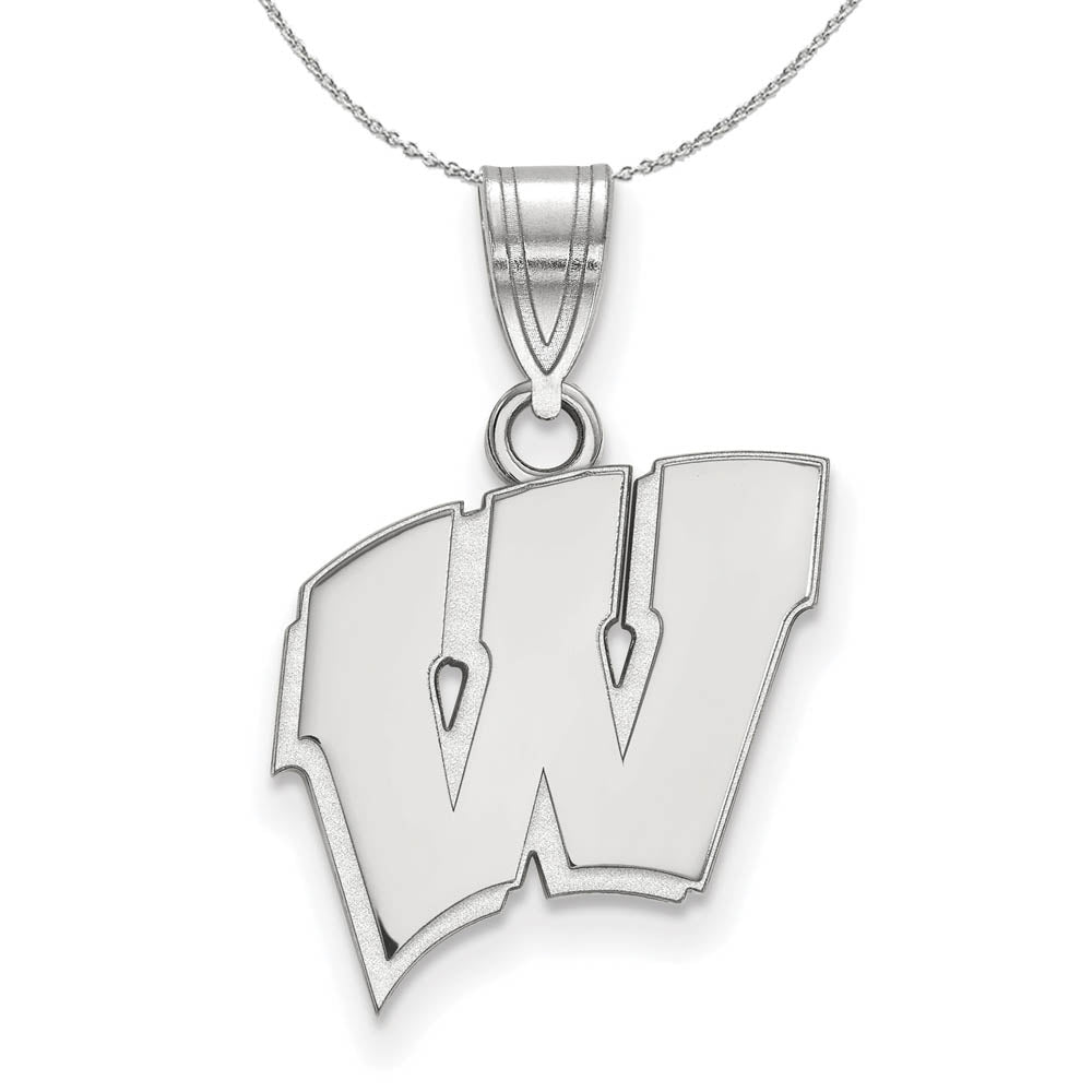 Sterling Silver U. of Wisconsin Medium Initial W Necklace, Item N16601 by The Black Bow Jewelry Co.