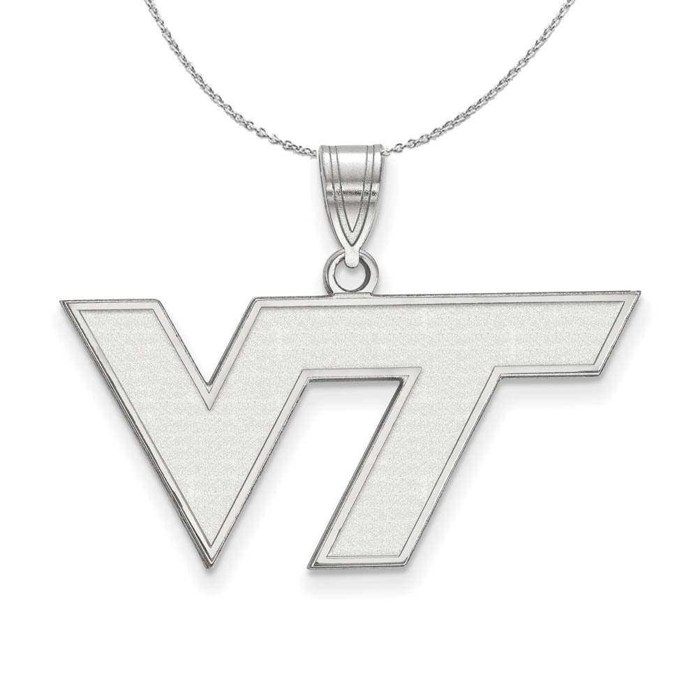 Sterling Silver Virginia Tech Medium 'VT' Pendant Necklace, Item N16603 by The Black Bow Jewelry Co.