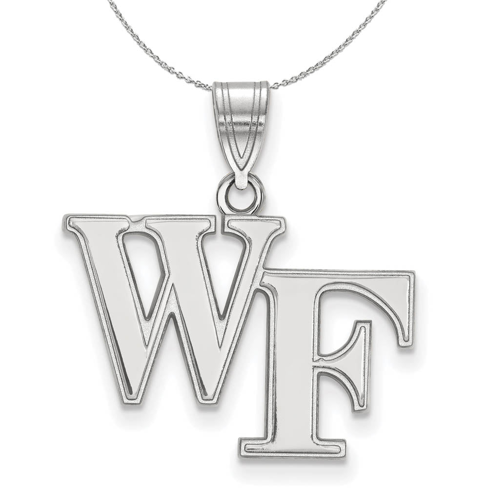 Sterling Silver Wake Forest U. Md 'WF' Pendant Necklace, Item N16604 by The Black Bow Jewelry Co.