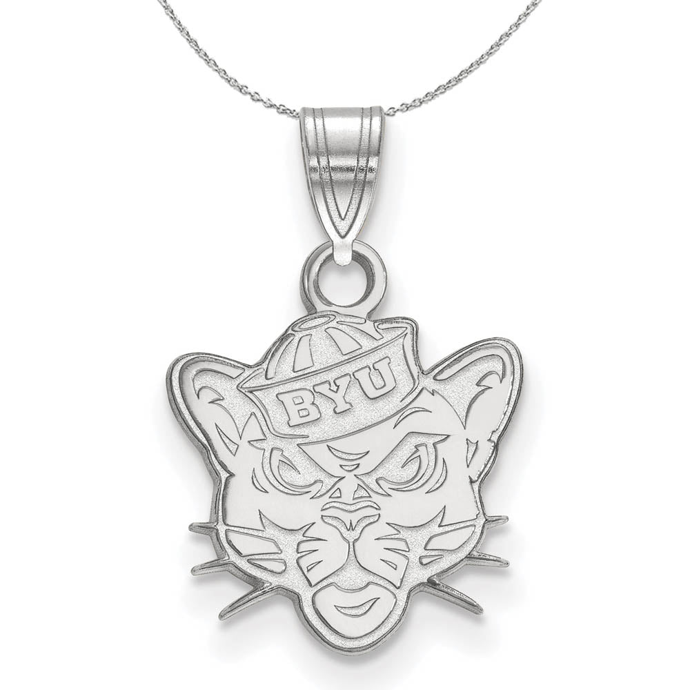 Sterling Silver Brigham Young U Small Logo Pendant Necklace, Item N16606 by The Black Bow Jewelry Co.