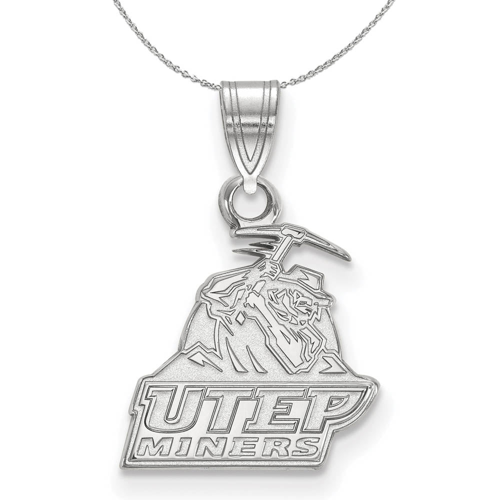 Sterling Silver U. of Texas at El Paso Small Pendant Necklace, Item N16618 by The Black Bow Jewelry Co.