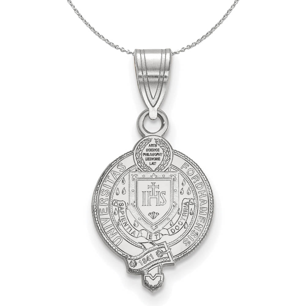 Sterling Silver Fordham U Medium Crest Pendant Necklace, Item N16628 by The Black Bow Jewelry Co.