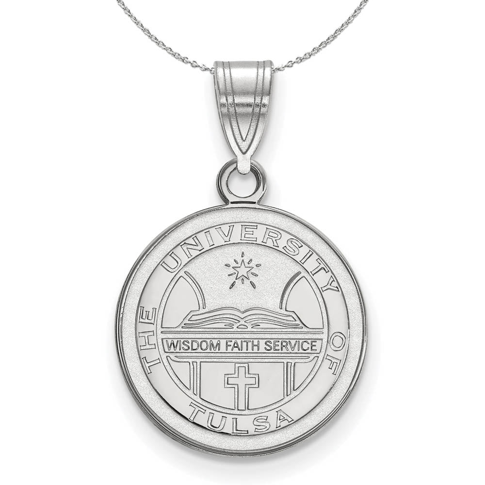 Sterling Silver The U. of Tulsa Medium Crest Pendant Necklace, Item N16630 by The Black Bow Jewelry Co.
