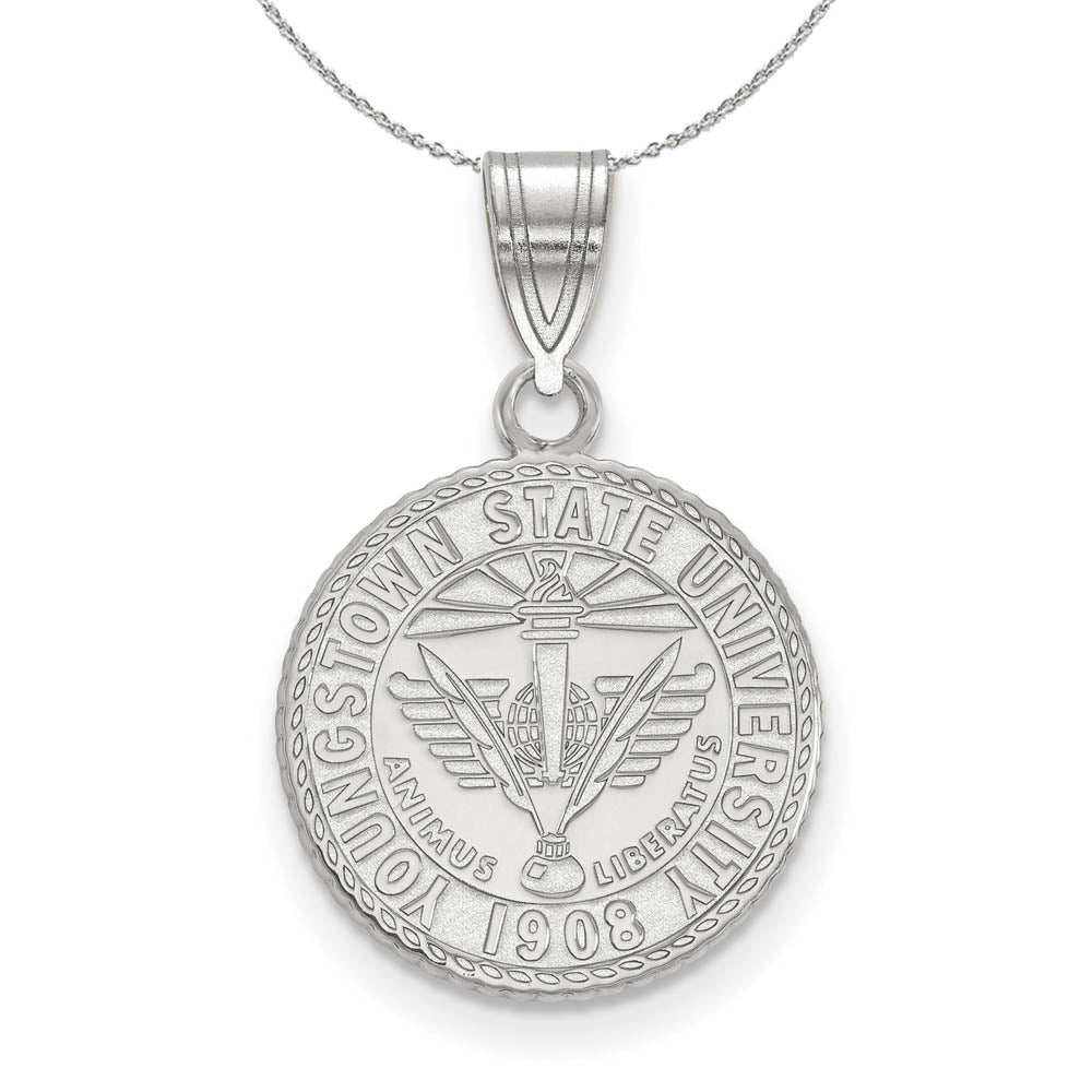Sterling Silver Youngstown State Medium Crest Disc Necklace, Item N16632 by The Black Bow Jewelry Co.