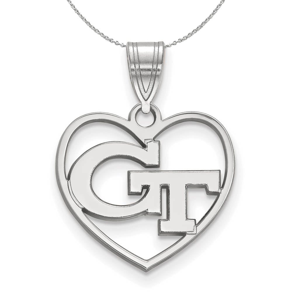 Sterling Silver Georgia Technology Heart Pendant Necklace, Item N16639 by The Black Bow Jewelry Co.