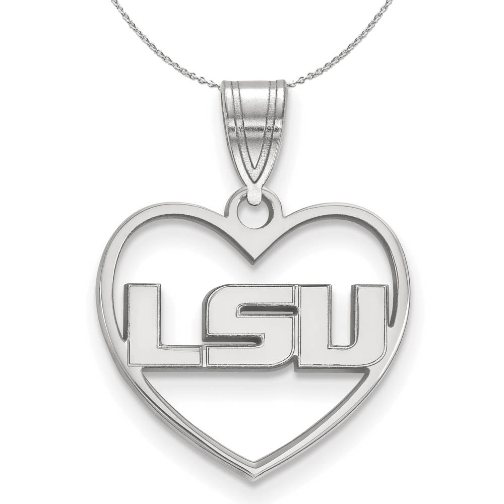 Sterling Silver Louisiana State Heart Pendant Necklace, Item N16640 by The Black Bow Jewelry Co.