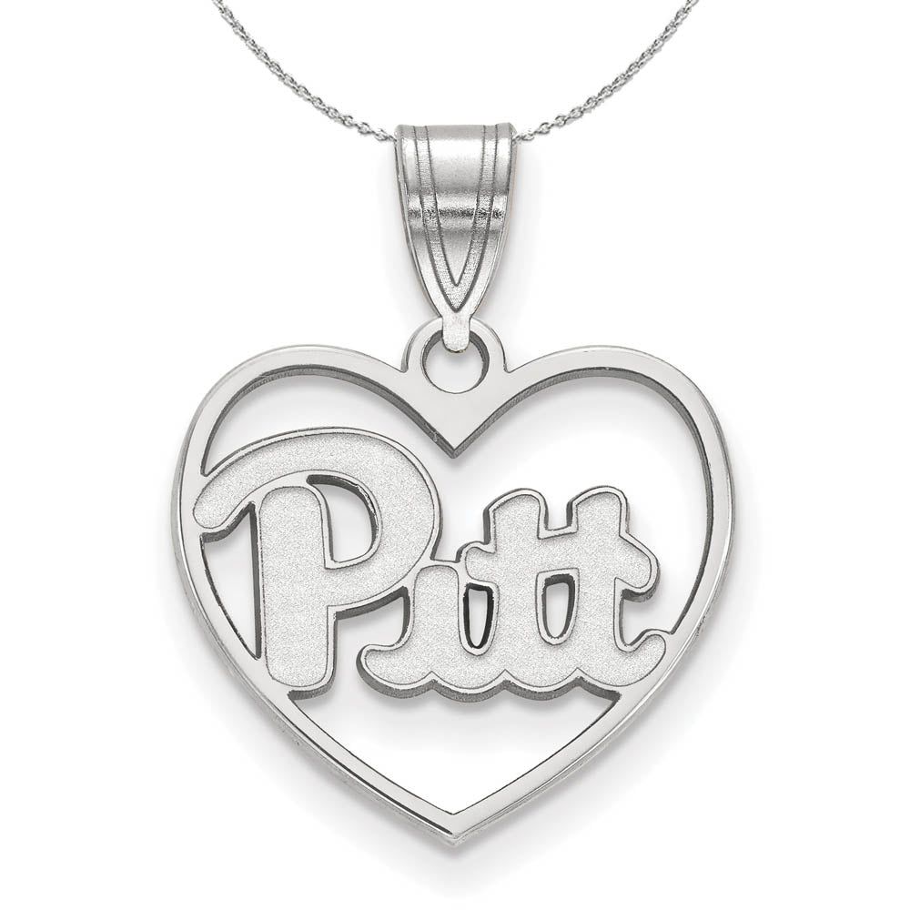 Sterling Silver U. of Pittsburgh Heart Pendant Necklace, Item N16644 by The Black Bow Jewelry Co.