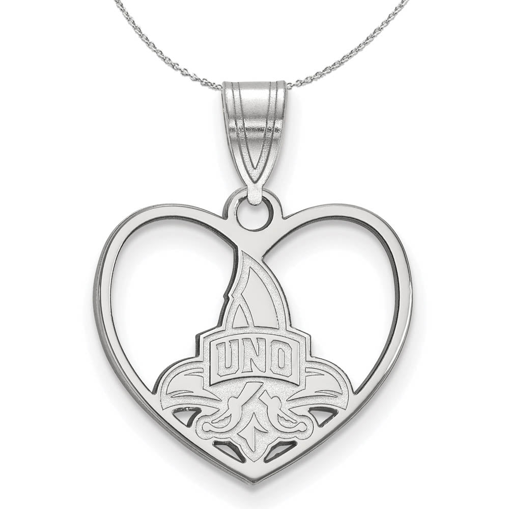 Sterling Silver U. of New Orleans Heart Pendant Necklace, Item N16653 by The Black Bow Jewelry Co.