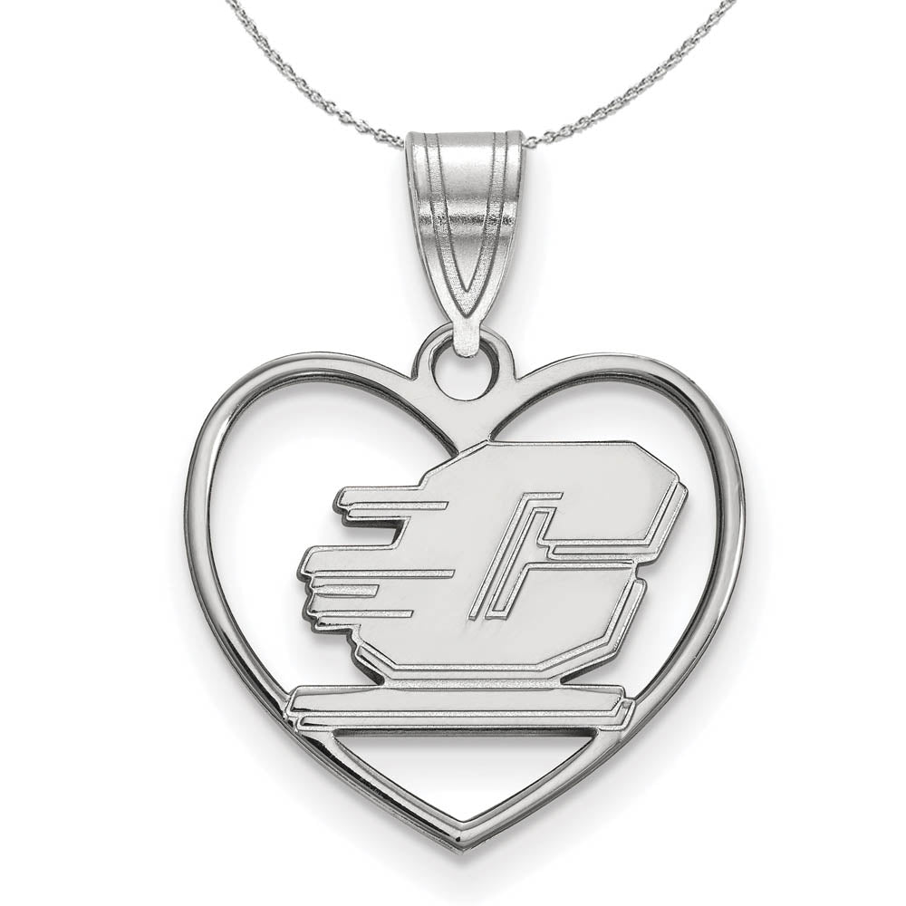 Sterling Silver Central Michigan U Heart Pendant Necklace, Item N16660 by The Black Bow Jewelry Co.