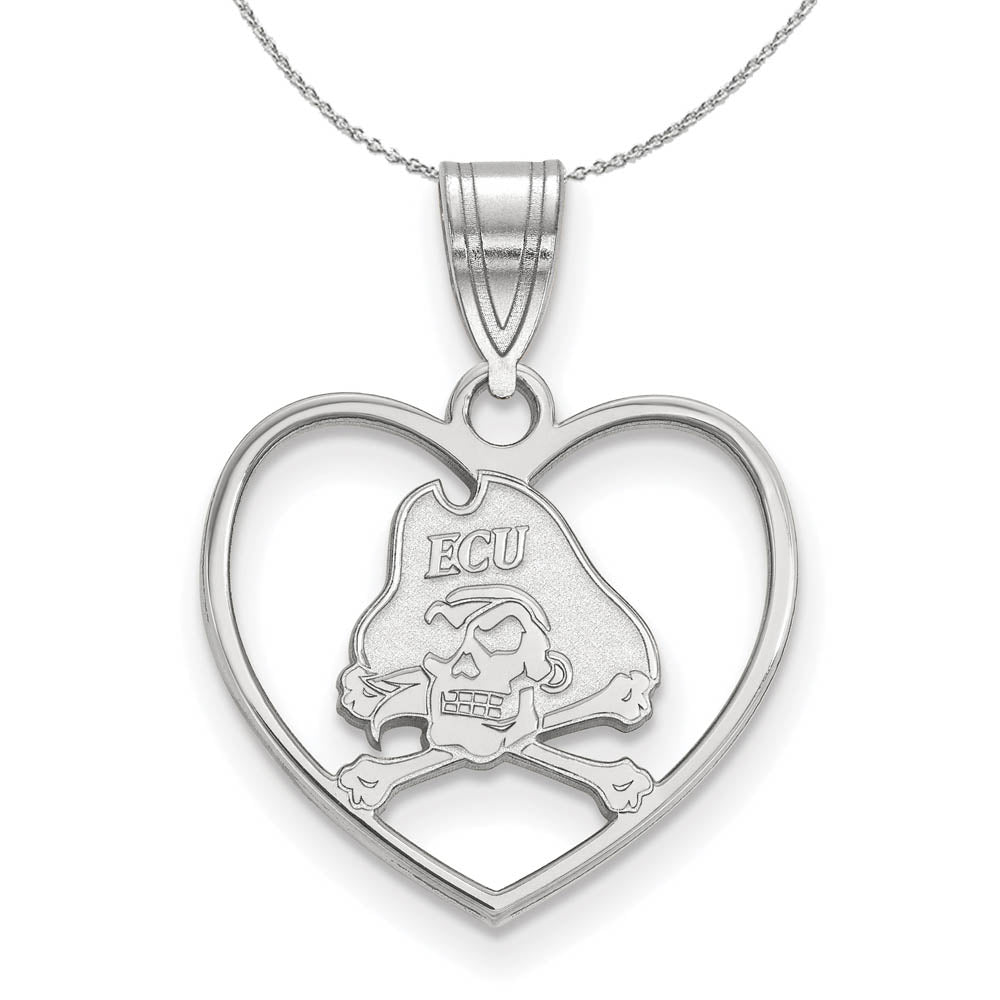 Sterling Silver East Carolina U. Heart Pendant Necklace, Item N16661 by The Black Bow Jewelry Co.