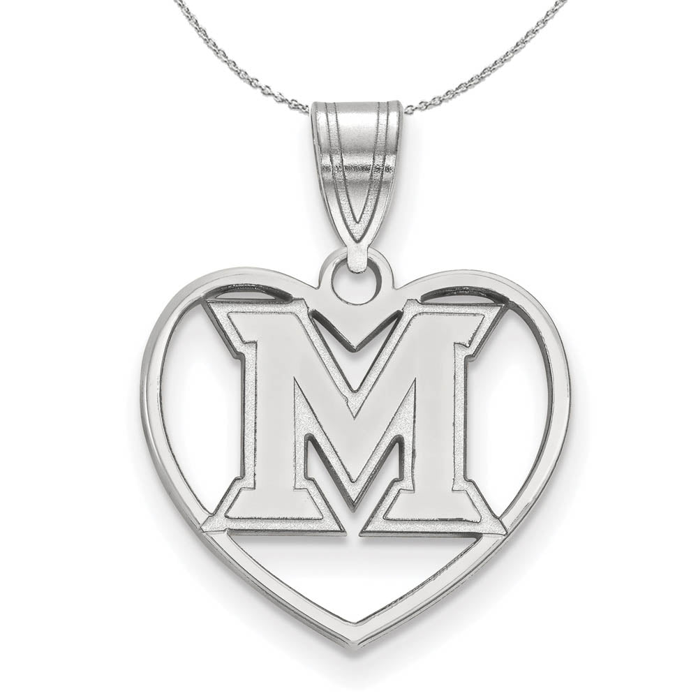 Sterling Silver Miami U Initial M Heart Pendant Necklace, Item N16664 by The Black Bow Jewelry Co.