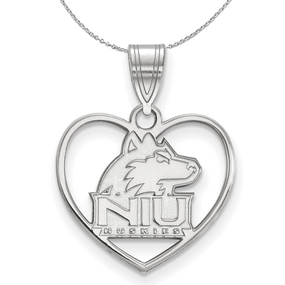 Sterling Silver Northern Illinois U. Heart Pendant Necklace, Item N16665 by The Black Bow Jewelry Co.