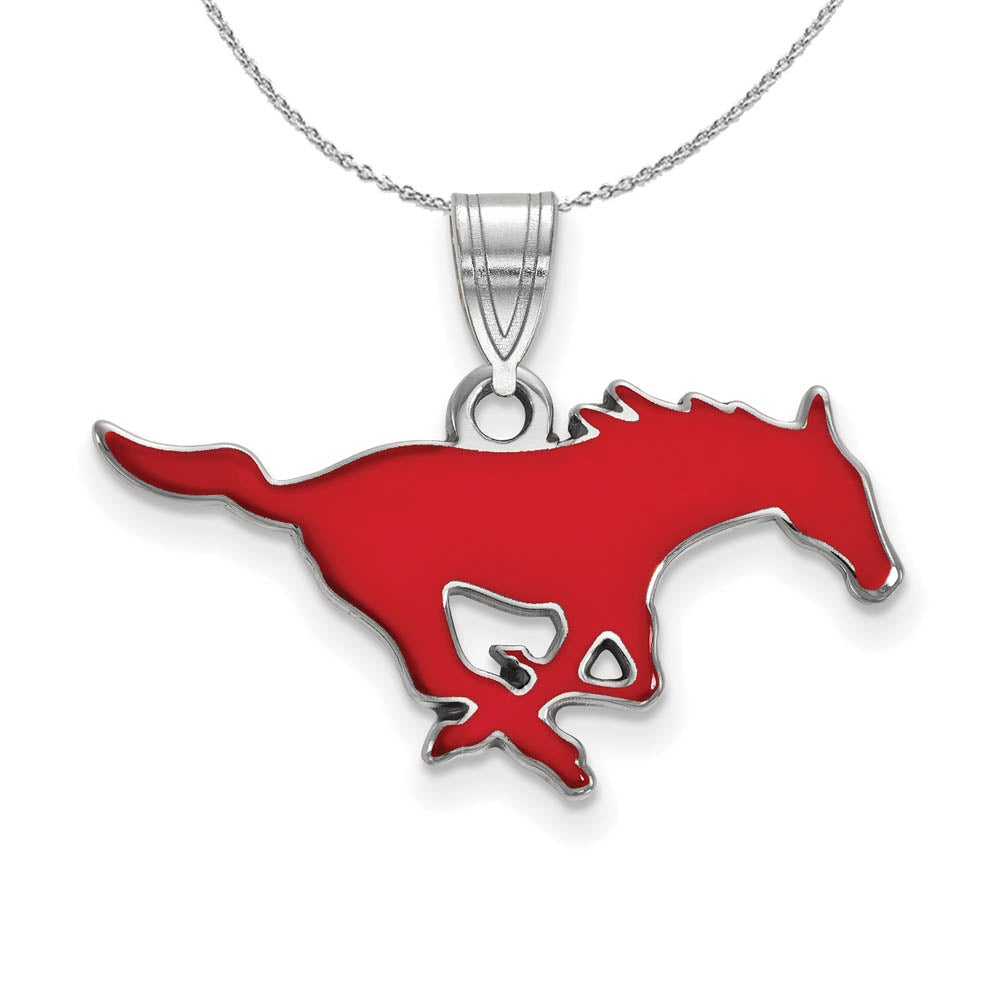 Sterling Silver Southern Methodist U. Medium Enamel Necklace, Item N16667 by The Black Bow Jewelry Co.