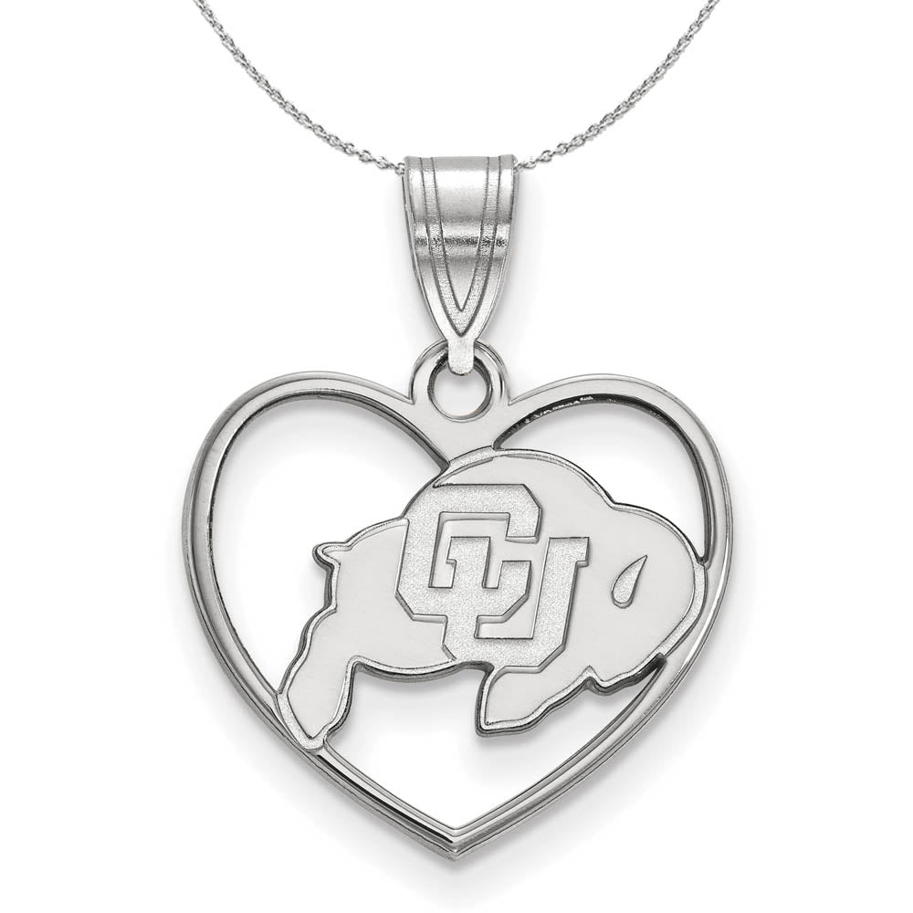 Sterling Silver U. of Colorado Heart Pendant Necklace, Item N16673 by The Black Bow Jewelry Co.