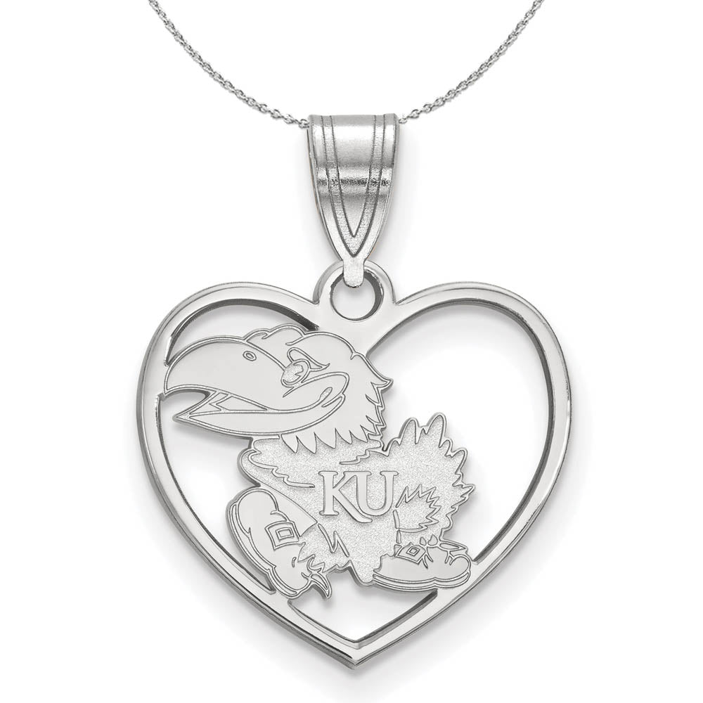 Sterling Silver U. of Kansas Heart Pendant Necklace, Item N16674 by The Black Bow Jewelry Co.