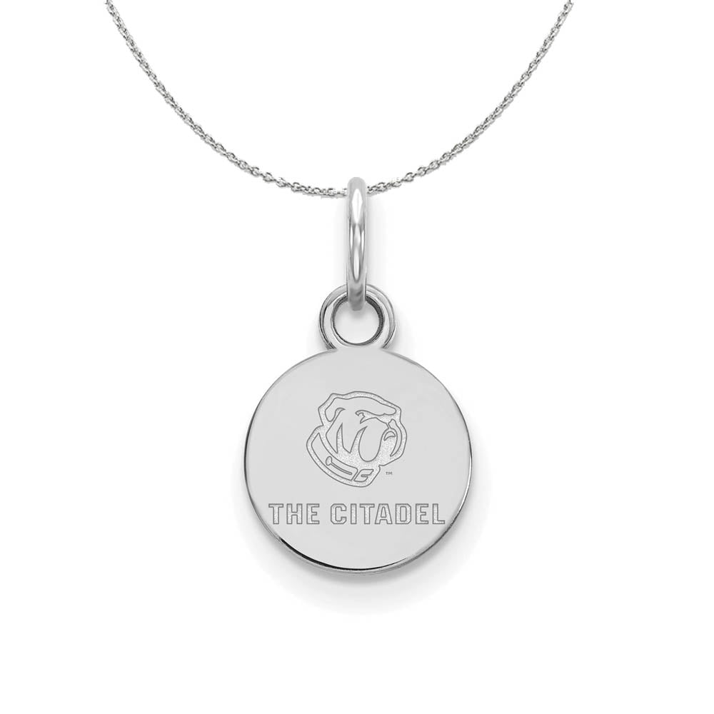 Rhodium Plated Sterling Silver The Citadel XS (Tiny) Disc Necklace, Item N16702 by The Black Bow Jewelry Co.