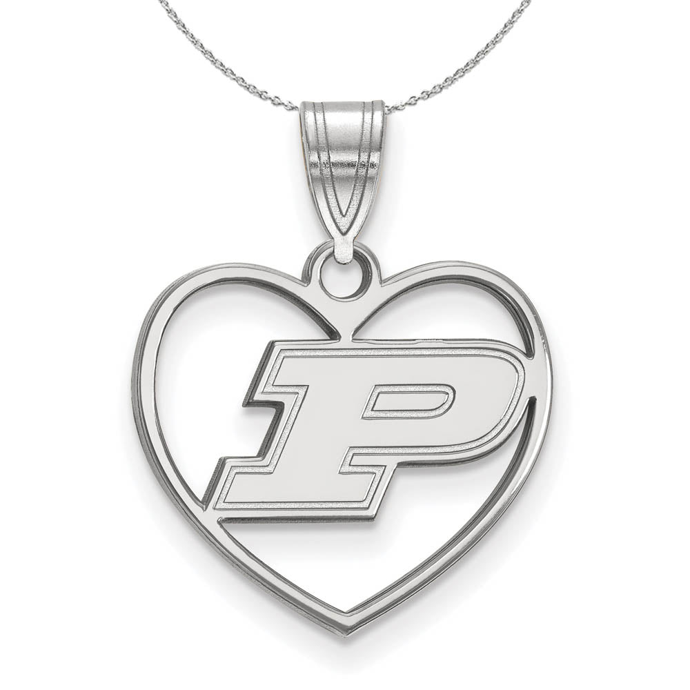 Sterling Silver Purdue Initial P Heart Necklace, Item N16719 by The Black Bow Jewelry Co.