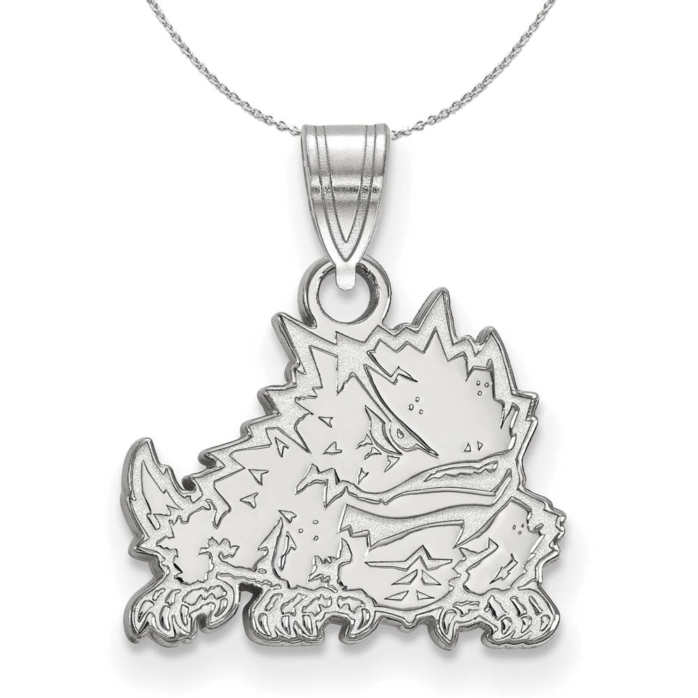 Sterling Silver Texas Christian U Small Pendant Necklace, Item N16721 by The Black Bow Jewelry Co.