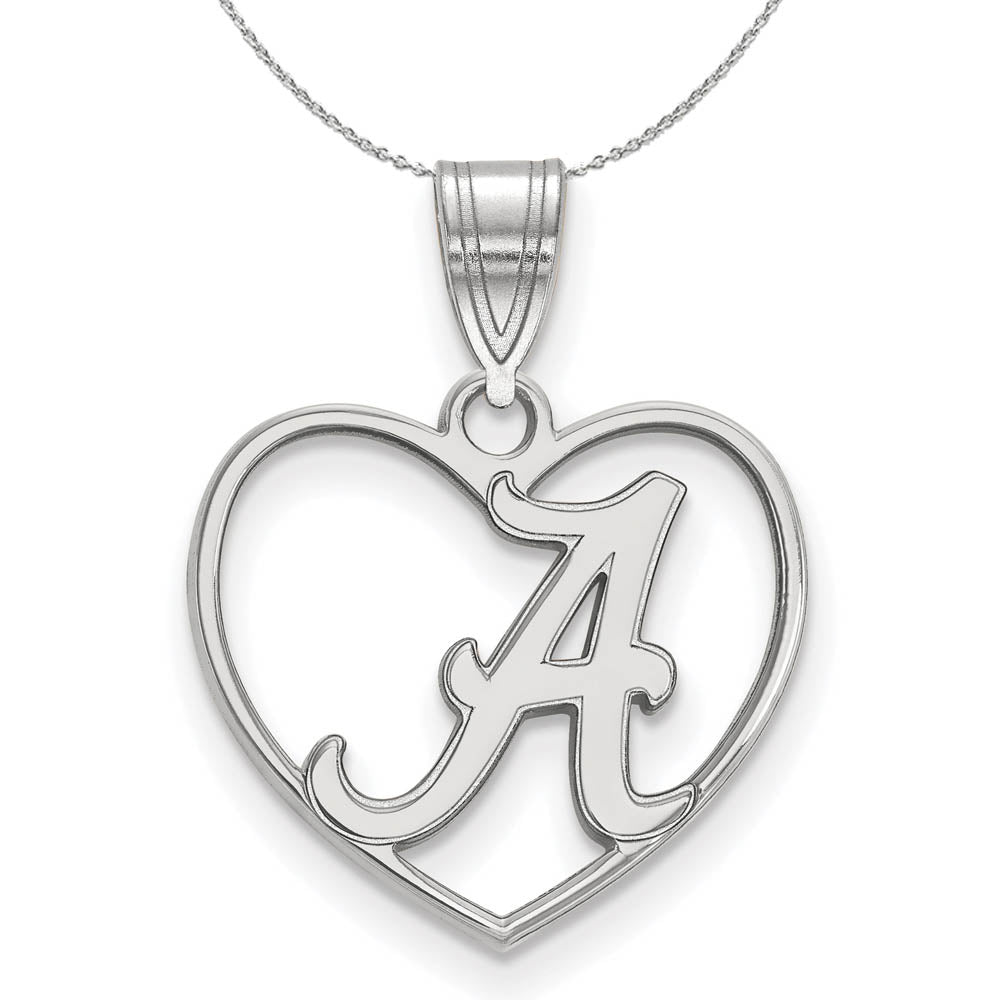 Sterling Silver U. of Alabama Initial A Heart Pendant Necklace, Item N16723 by The Black Bow Jewelry Co.