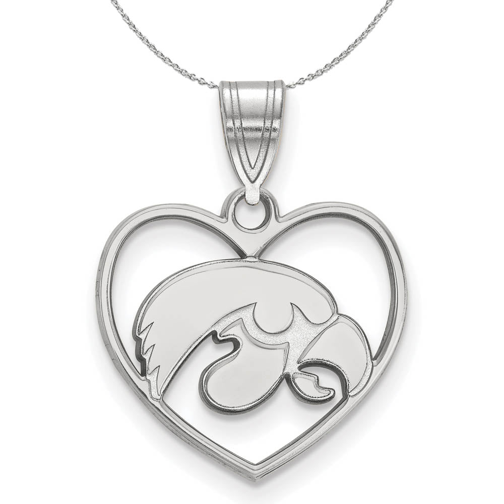 Sterling Silver U. of Iowa Heart Pendant Necklace, Item N16727 by The Black Bow Jewelry Co.