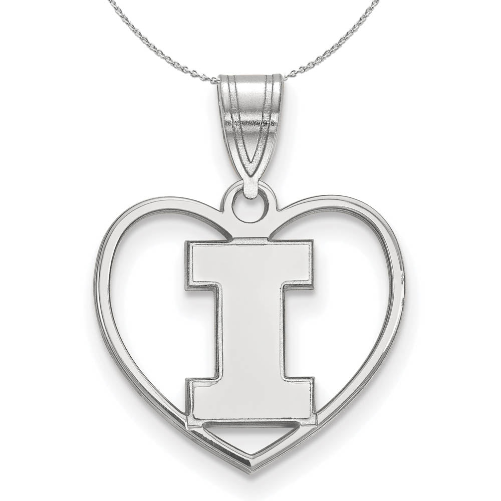 Sterling Silver U. of Illinois Initial I Heart Pendant Necklace, Item N16728 by The Black Bow Jewelry Co.