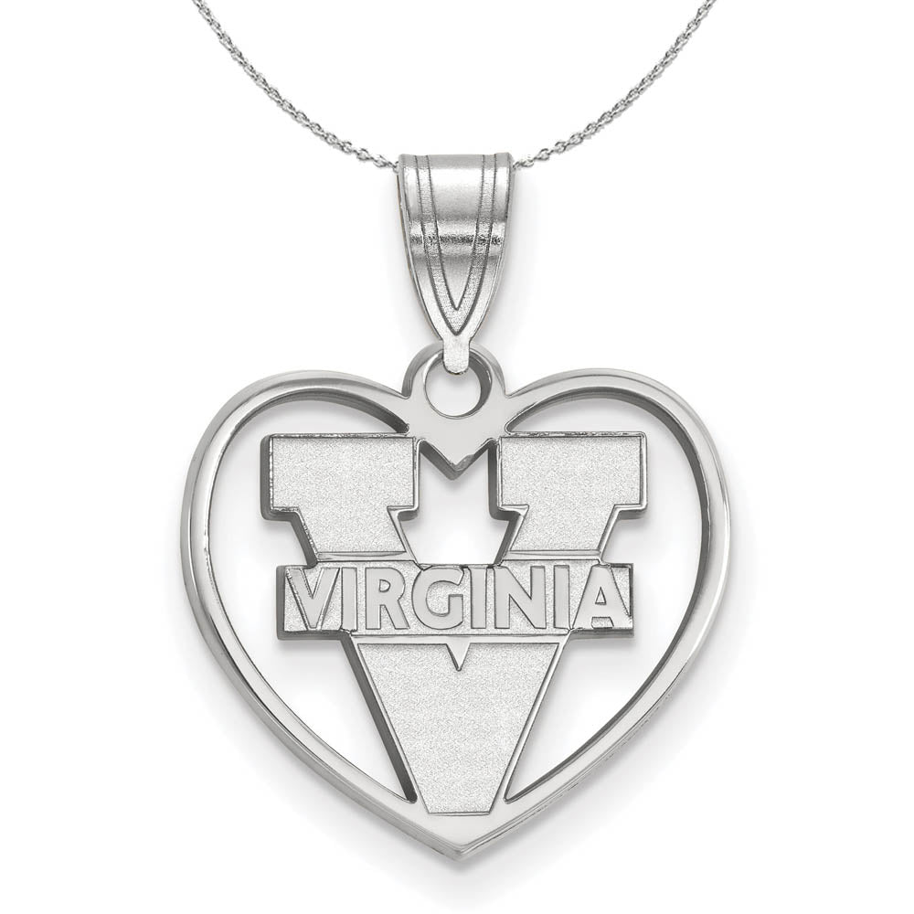 Sterling Silver U. of Virginia 'V' Logo Heart Necklace, Item N16734 by The Black Bow Jewelry Co.