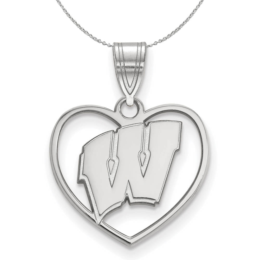 Sterling Silver U. of Wisconsin Initial W Heart Necklace, Item N16735 by The Black Bow Jewelry Co.