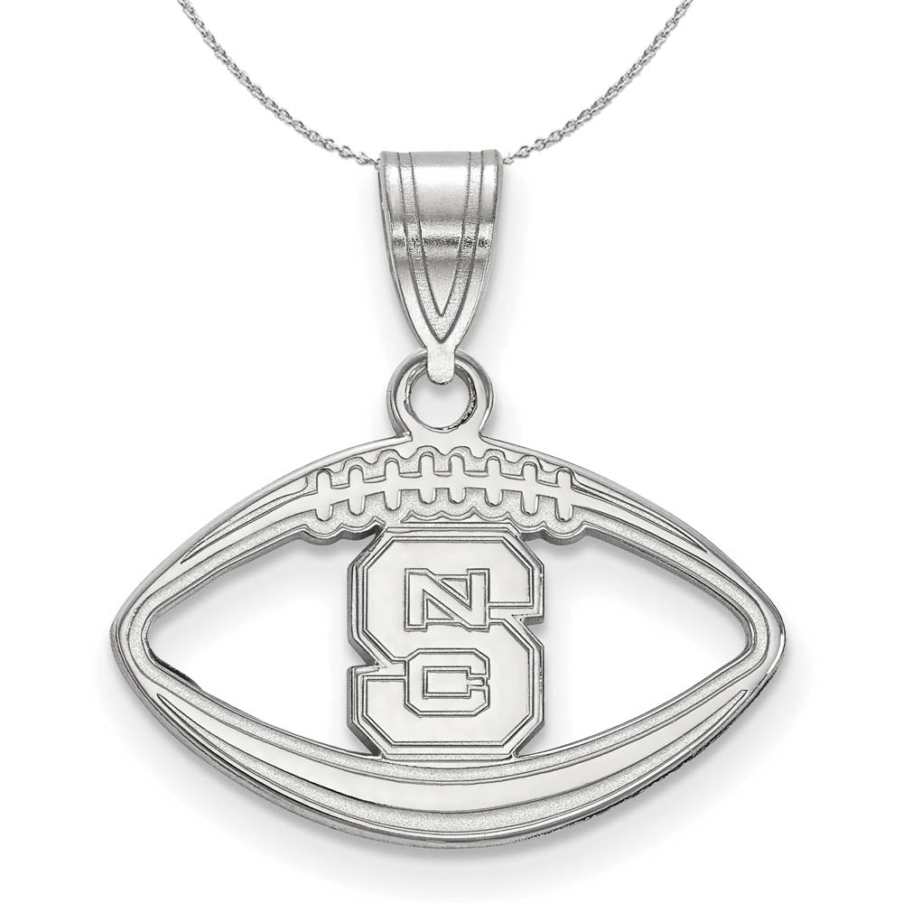 Sterling Silver North Carolina Football Pendant Necklace, Item N16739 by The Black Bow Jewelry Co.