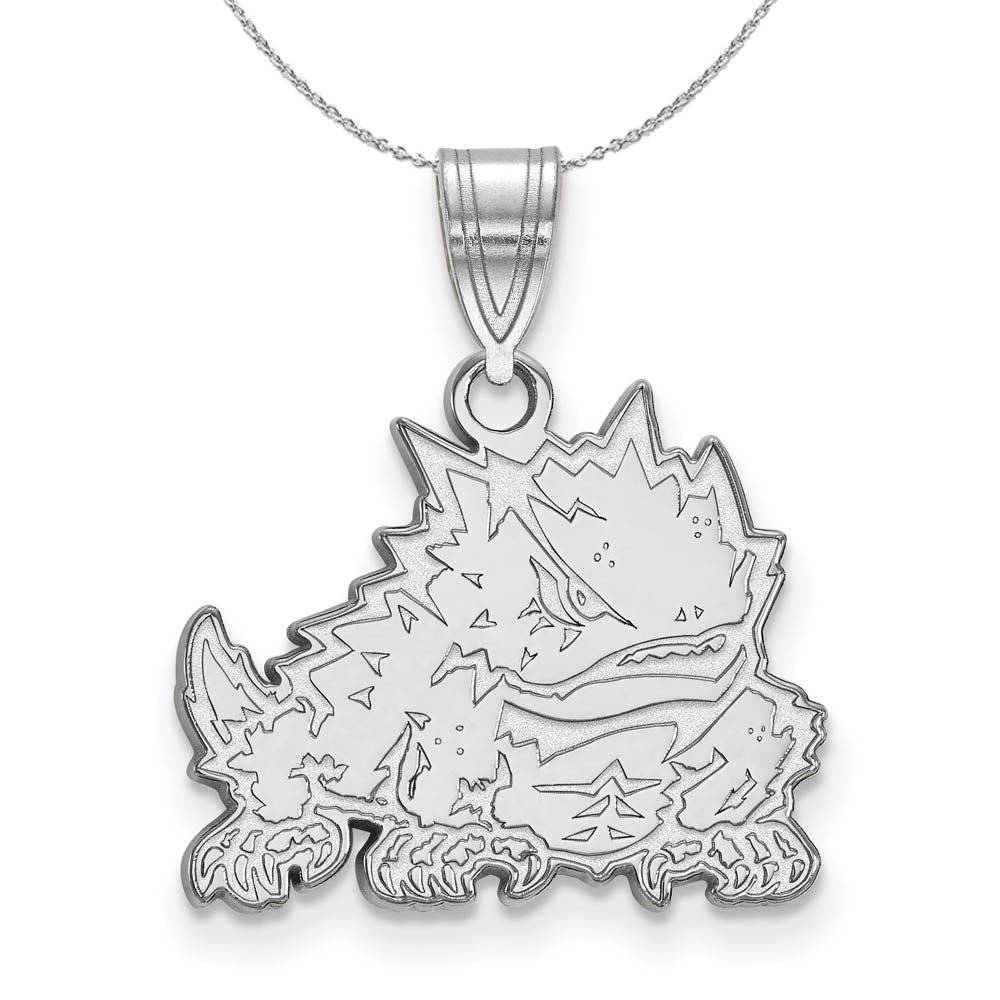 Sterling Silver Texas Christian U. Medium Pendant Necklace, Item N16744 by The Black Bow Jewelry Co.