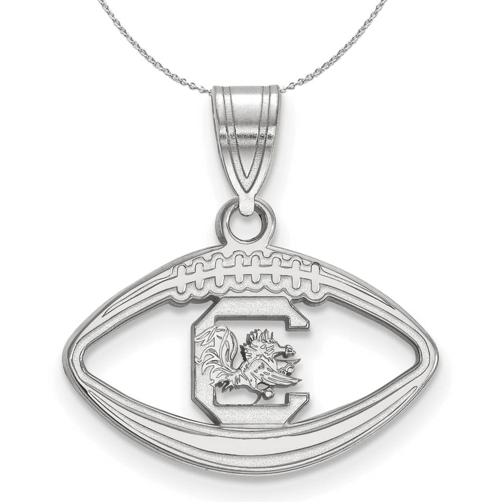 Sterling Silver South Carolina Football Necklace, Item N16748 by The Black Bow Jewelry Co.