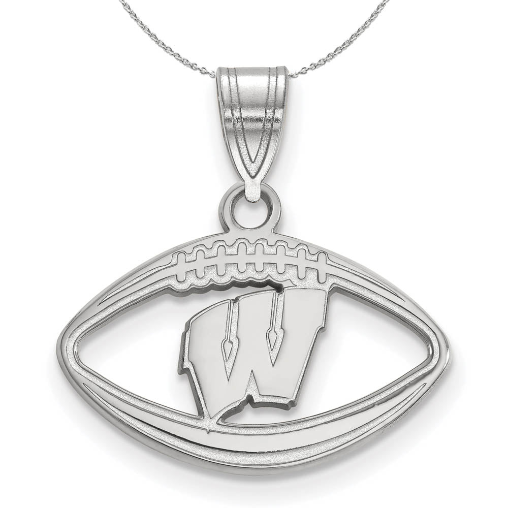 Sterling Silver U. of Wisconsin Football Pendant Necklace, Item N16751 by The Black Bow Jewelry Co.