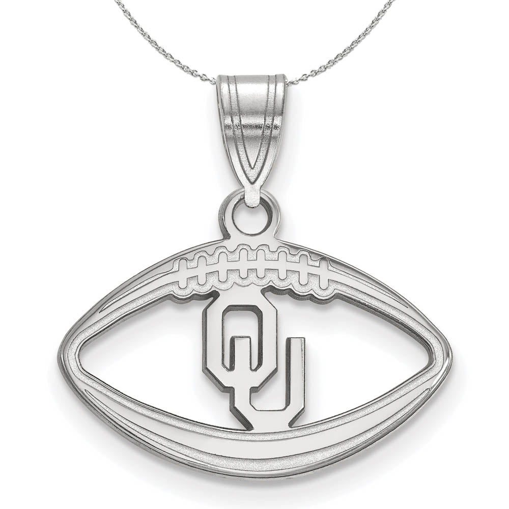 Sterling Silver U. of Oklahoma Football Pendant Necklace, Item N16759 by The Black Bow Jewelry Co.