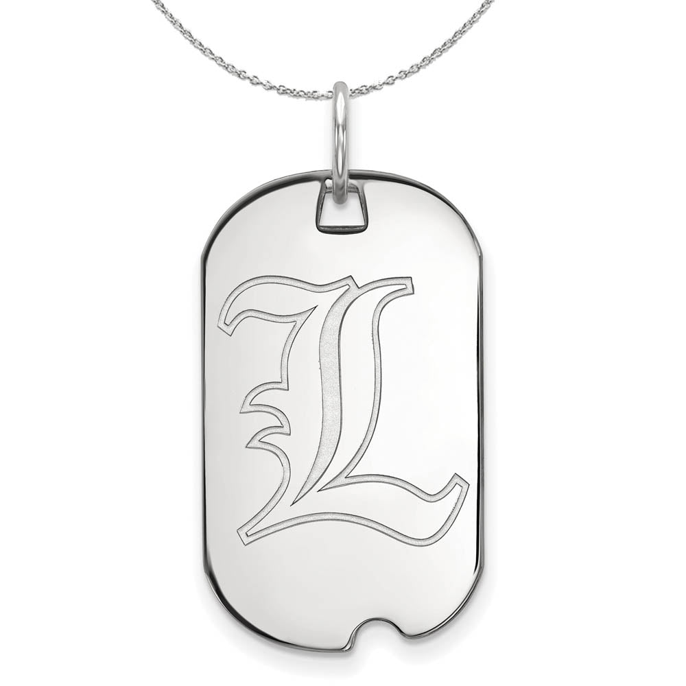 Sterling Silver U. of Louisville Dog Tag Pendant Necklace, Item N16773 by The Black Bow Jewelry Co.