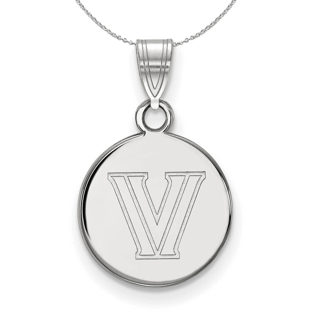 Sterling Silver Villanova U. Small Disc Pendant Necklace, Item N16775 by The Black Bow Jewelry Co.