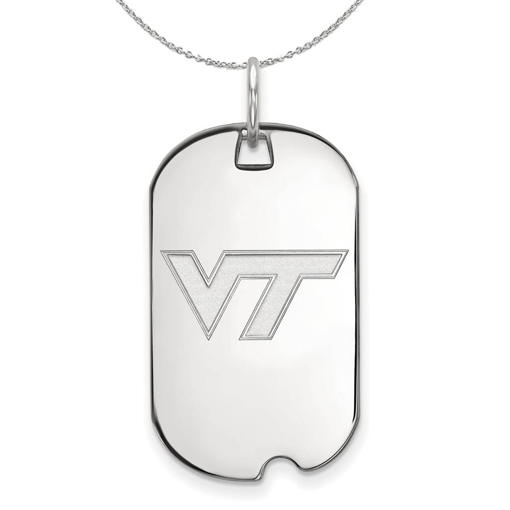 Sterling Silver Virginia Tech Dog Tag Pendant Necklace, Item N16776 by The Black Bow Jewelry Co.
