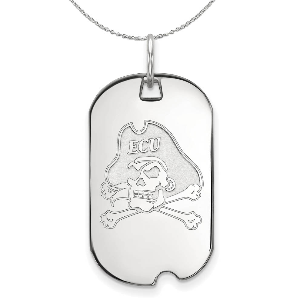 Sterling Silver East Carolina U Dog Tag Pendant Necklace, Item N16784 by The Black Bow Jewelry Co.