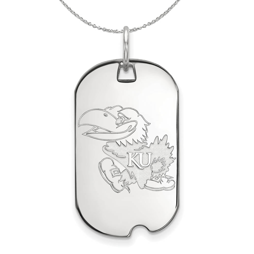 Sterling Silver U. of Kansas Dog Tag Pendant Necklace, Item N16787 by The Black Bow Jewelry Co.
