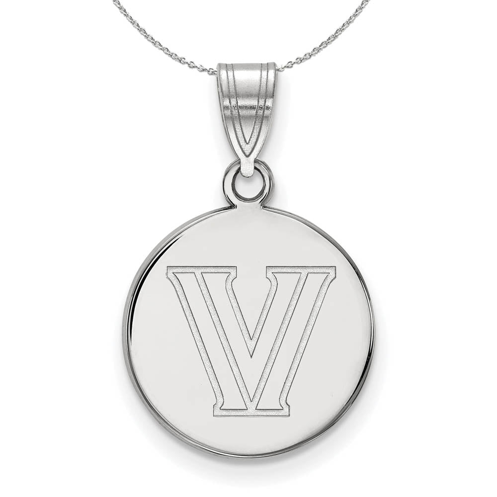 Sterling Silver Villanova U Medium Disc Pendant Necklace, Item N16788 by The Black Bow Jewelry Co.