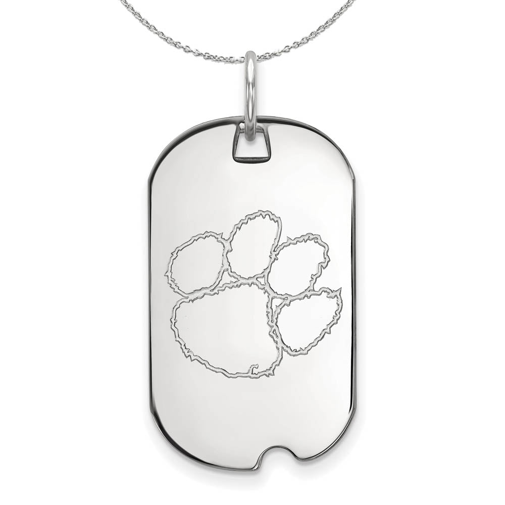 Sterling Silver Clemson U Dog Tag Pendant Necklace, Item N16801 by The Black Bow Jewelry Co.