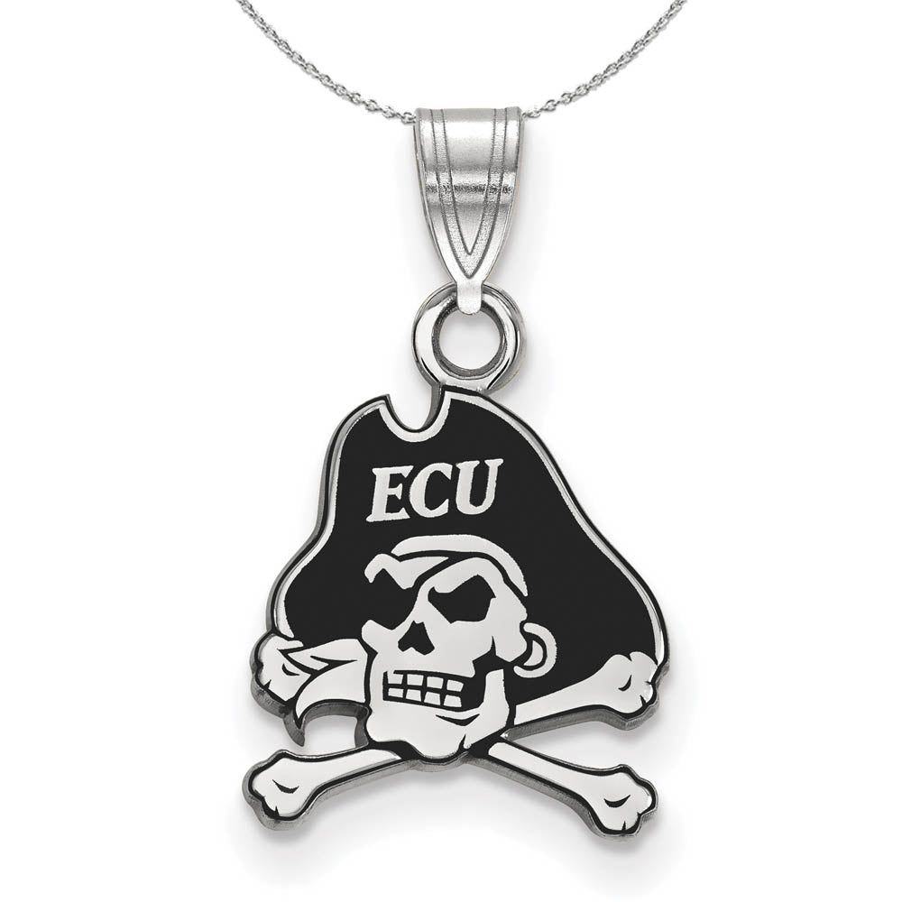Sterling Silver East Carolina U. Small Enamel Pendant Necklace, Item N16802 by The Black Bow Jewelry Co.