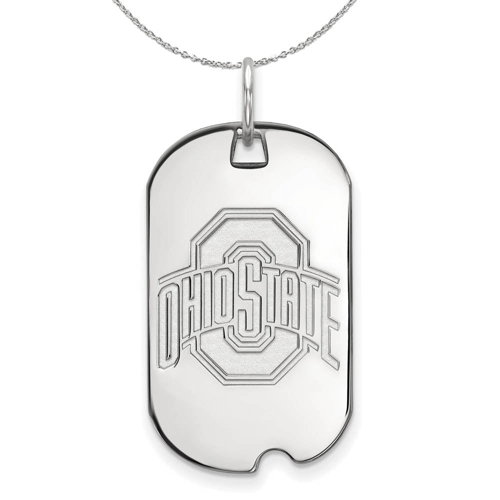 Sterling Silver Ohio State Dog Tag Pendant Necklace, Item N16805 by The Black Bow Jewelry Co.