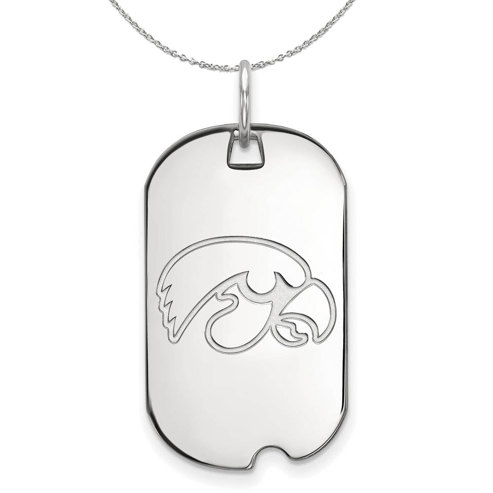 Sterling Silver U. of Iowa Dog Tag Pendant Necklace, Item N16809 by The Black Bow Jewelry Co.