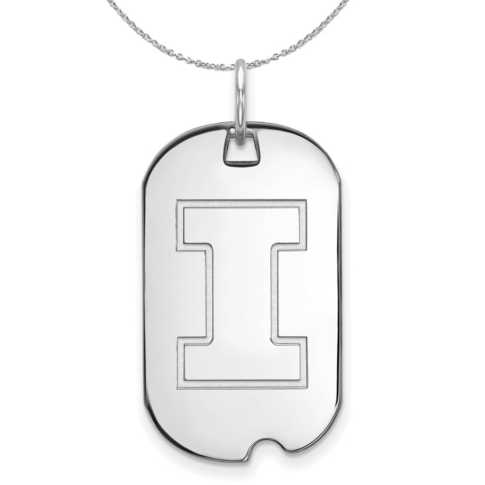 Sterling Silver U. of Illinois Initial I Dog Tag Necklace, Item N16810 by The Black Bow Jewelry Co.
