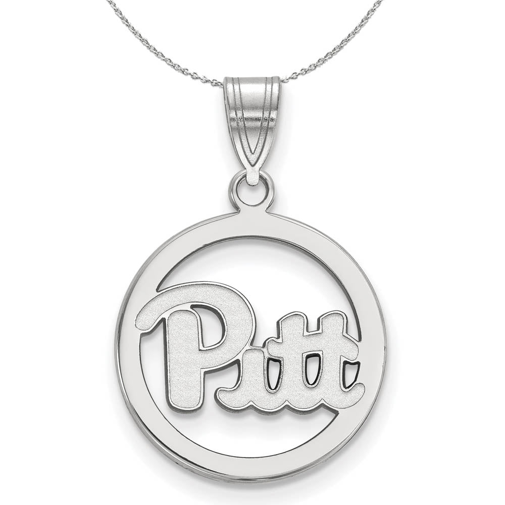 Sterling Silver U. of Pittsburgh Small Circle Pendant Necklace, Item N16813 by The Black Bow Jewelry Co.