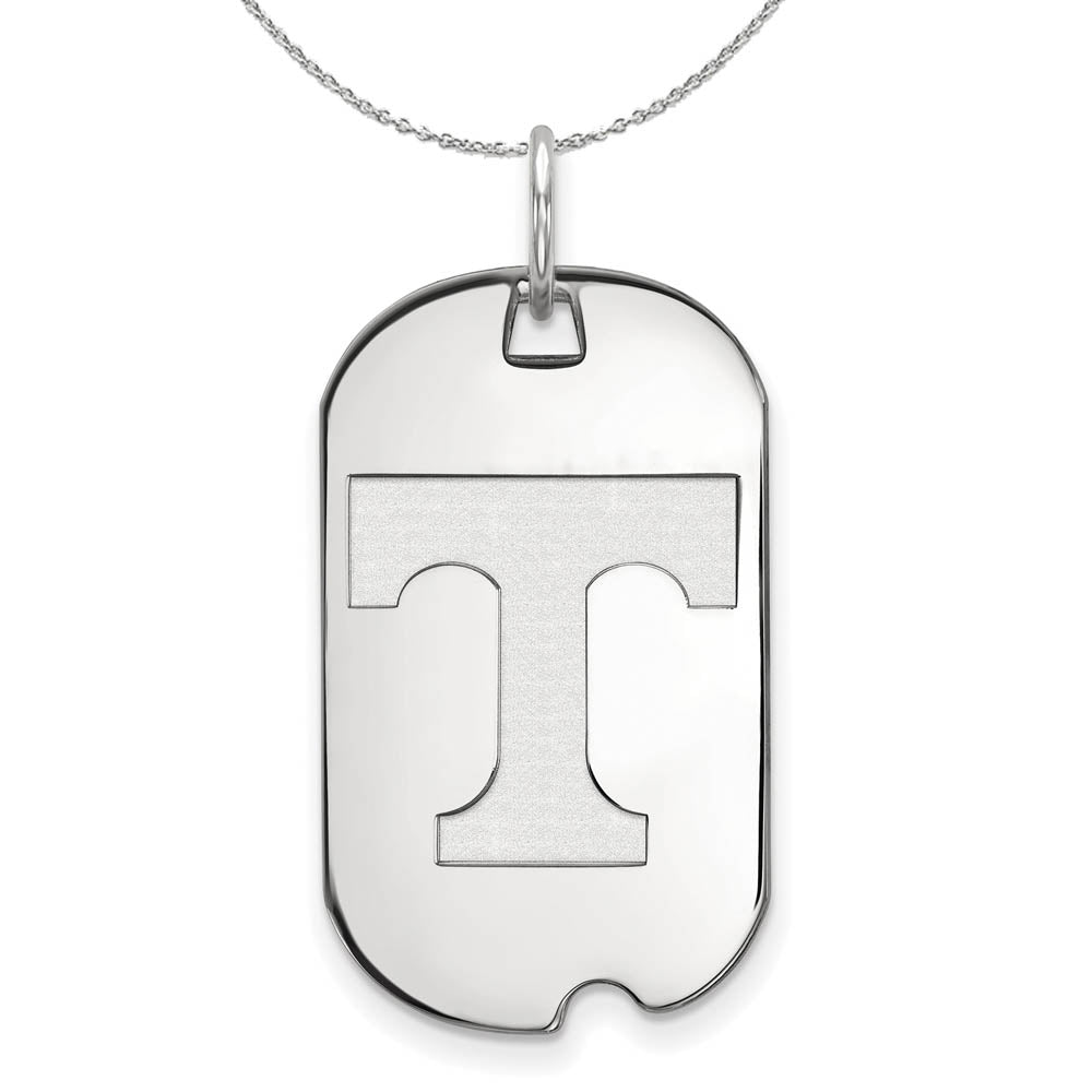 Sterling Silver U. of Tennessee Initial T Dog Tag Necklace, Item N16815 by The Black Bow Jewelry Co.